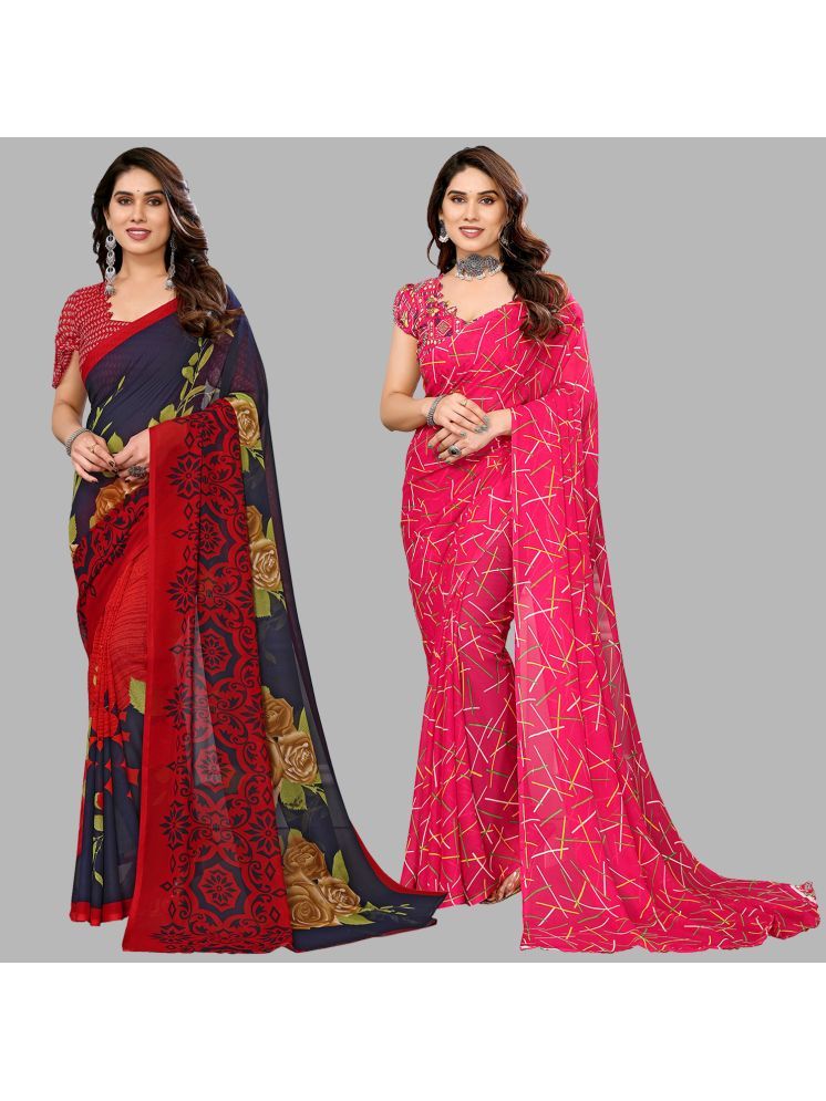     			Kashvi Sarees Pack of 2 Georgette Printed Saree With Blouse Piece ( Multicolor )