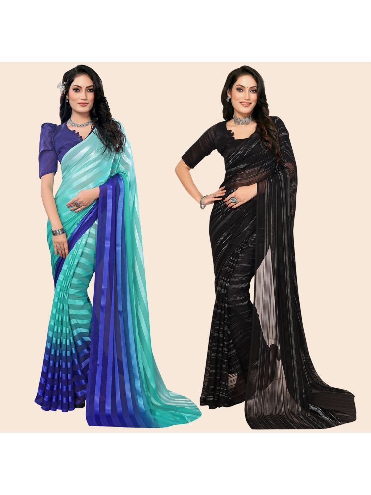     			Kashvi Sarees Pack of 2 Satin Striped Saree With Blouse Piece ( Multicolor )