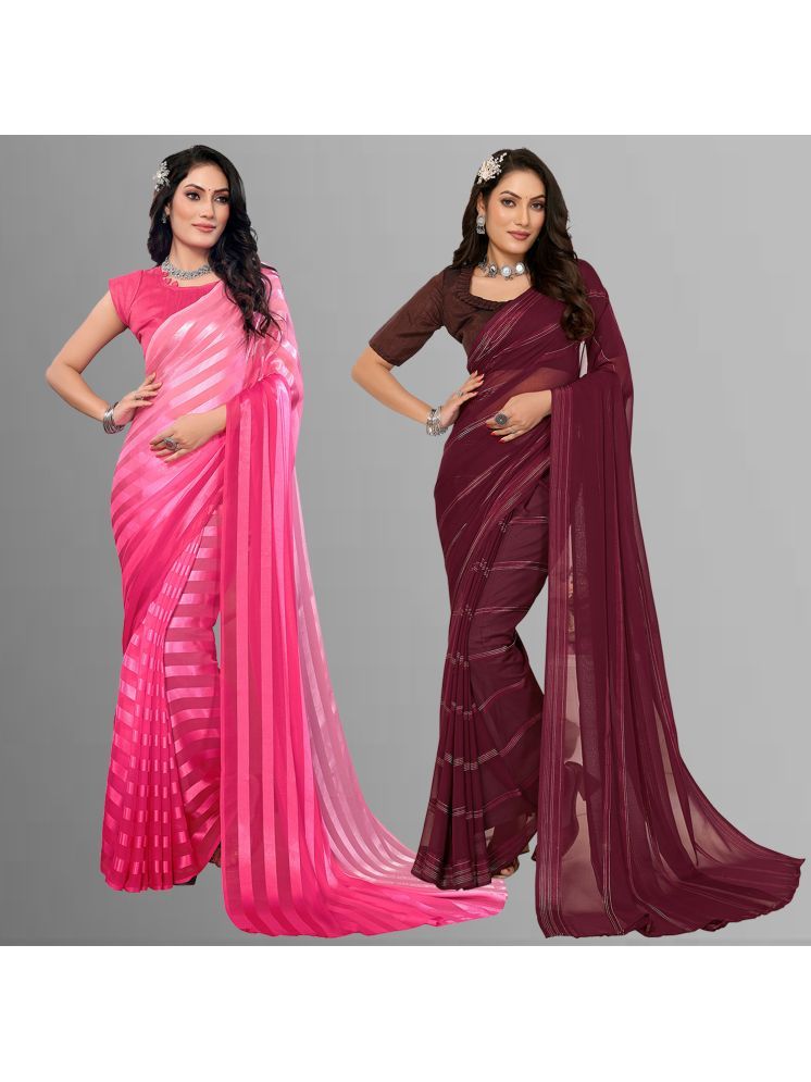     			Kashvi Sarees Pack of 2 Satin Striped Saree With Blouse Piece ( Multicolor )