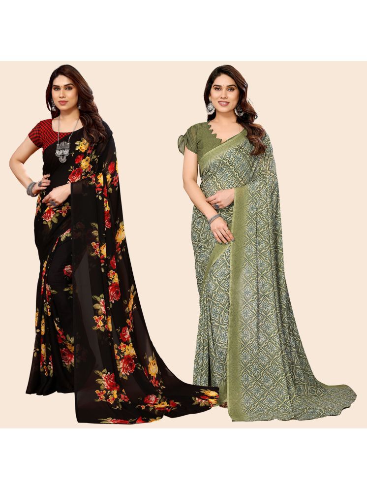     			Kashvi Sarees Pack of 2 Georgette Printed Saree With Blouse Piece ( Multicolor )