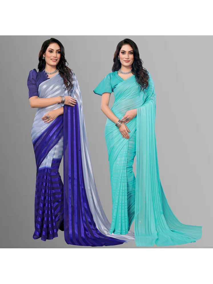     			Kashvi Sarees Pack of 2 Satin Striped Saree With Blouse Piece ( Multicolor )