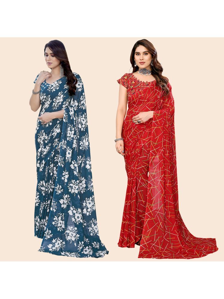     			Kashvi Sarees Pack of 2 Georgette Printed Saree With Blouse Piece ( Multicolor )