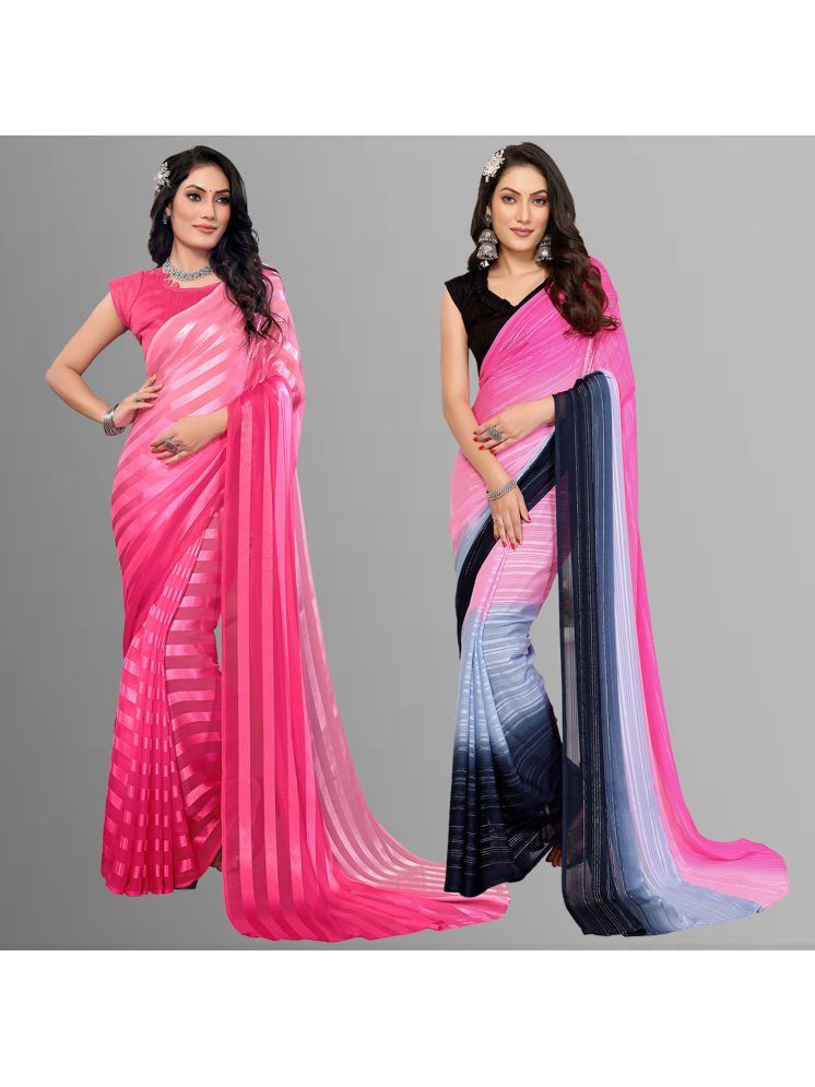     			Kashvi Sarees Pack of 2 Satin Striped Saree With Blouse Piece ( Multicolor )