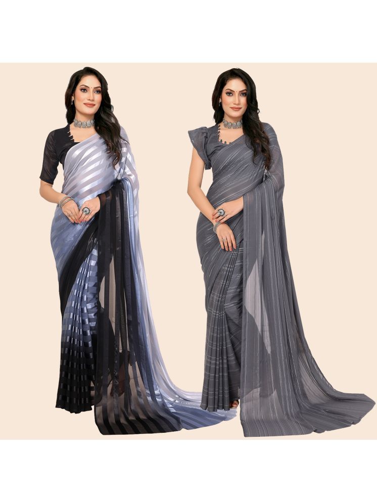     			Kashvi Sarees Pack of 2 Satin Striped Saree With Blouse Piece ( Multicolor )