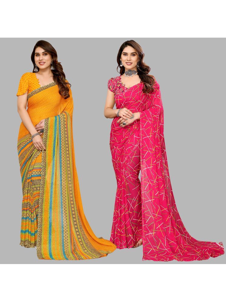     			Kashvi Sarees Pack of 2 Georgette Printed Saree With Blouse Piece ( Multicolor )