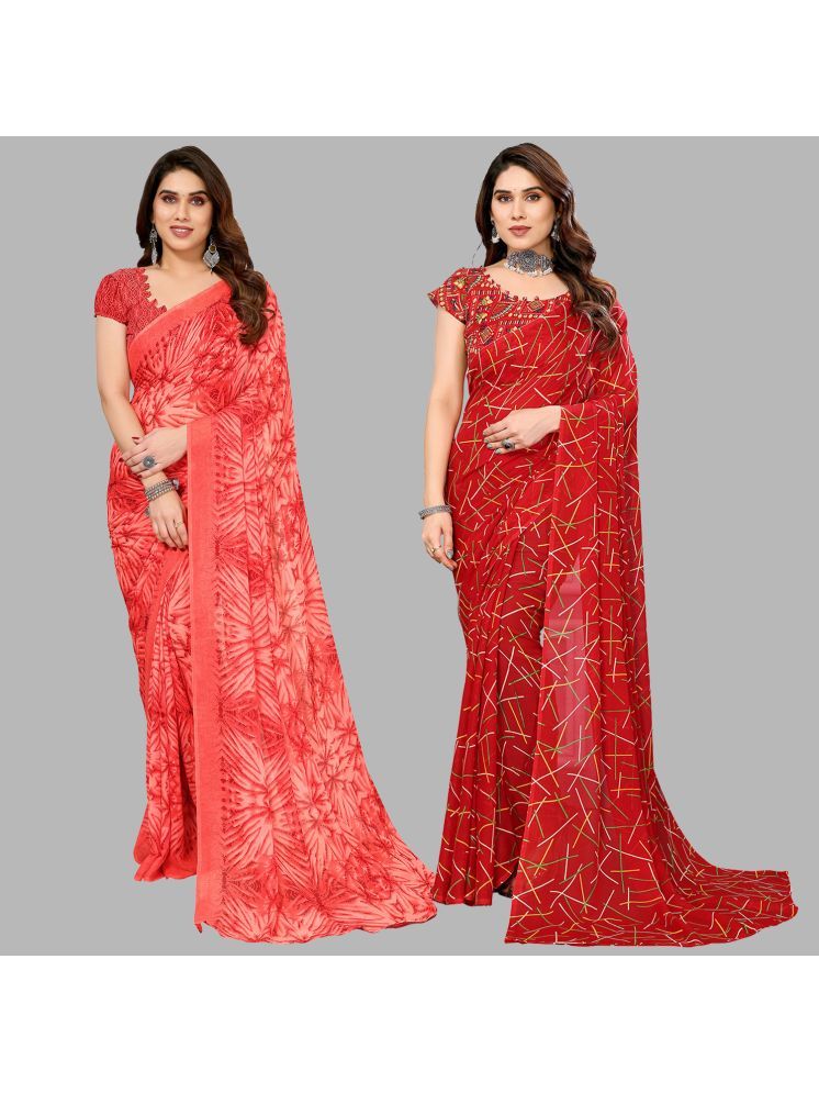     			Kashvi Sarees Pack of 2 Georgette Printed Saree With Blouse Piece ( Multicolor )