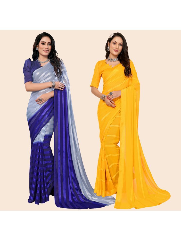     			Kashvi Sarees Pack of 2 Satin Striped Saree With Blouse Piece ( Multicolor )