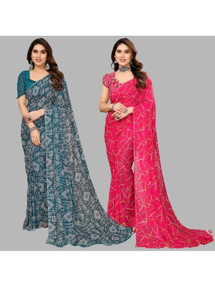     			Kashvi Sarees Pack of 2 Georgette Printed Saree With Blouse Piece ( Multicolor )