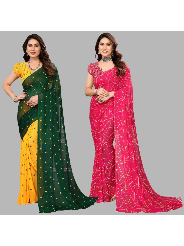     			Kashvi Sarees Pack of 2 Georgette Printed Saree With Blouse Piece ( Multicolor )