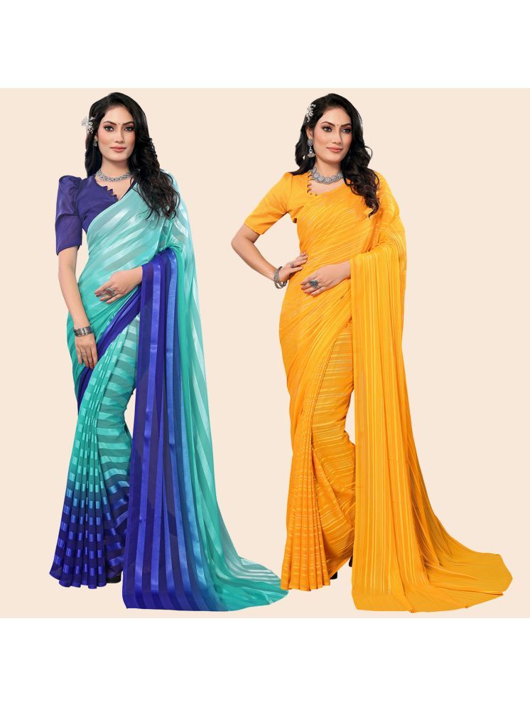     			Kashvi Sarees Pack of 2 Satin Striped Saree With Blouse Piece ( Multicolor )