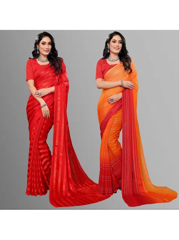     			Kashvi Sarees Pack of 2 Satin Striped Saree With Blouse Piece ( Multicolor )