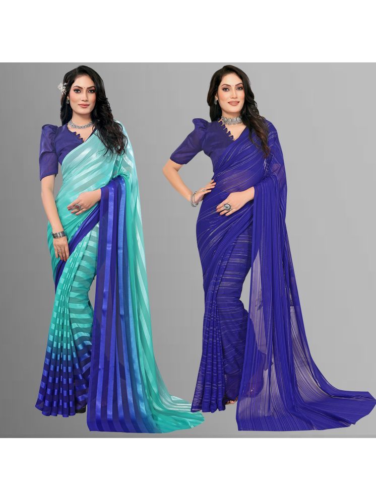     			Kashvi Sarees Pack of 2 Satin Striped Saree With Blouse Piece ( Multicolor )