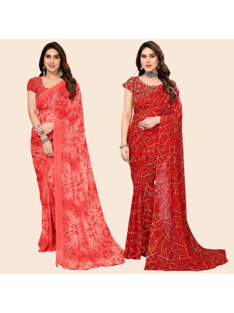     			Kashvi Sarees Pack of 2 Georgette Printed Saree With Blouse Piece ( Multicolor )