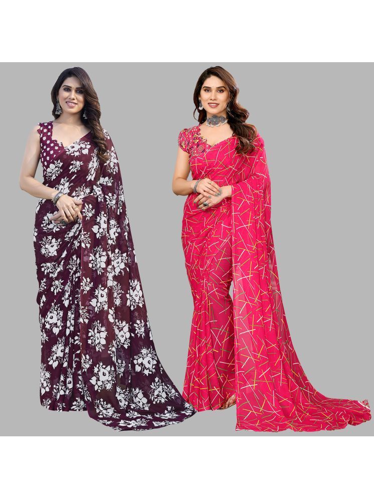     			Kashvi Sarees Pack of 2 Georgette Printed Saree With Blouse Piece ( Multicolor )