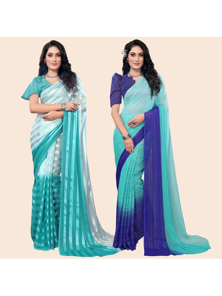     			Kashvi Sarees Pack of 2 Satin Striped Saree With Blouse Piece ( Multicolor )