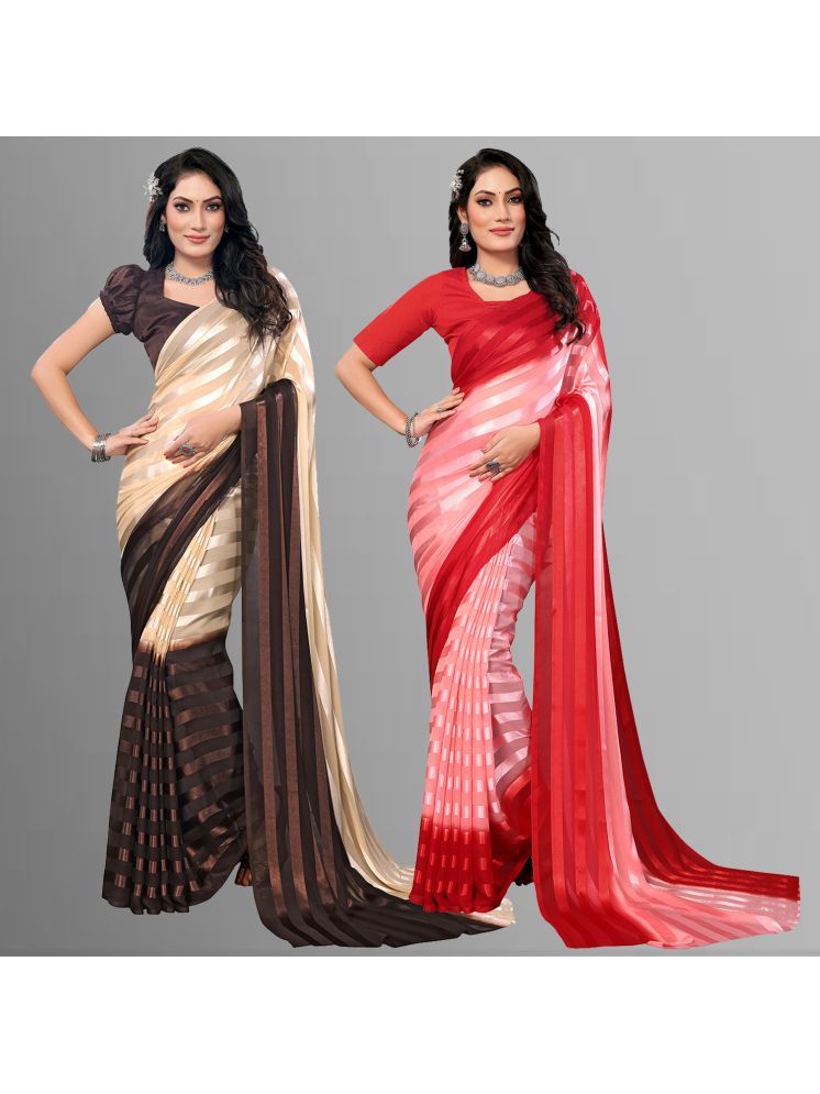     			Kashvi Sarees Pack of 2 Satin Striped Saree With Blouse Piece ( Multicolor )