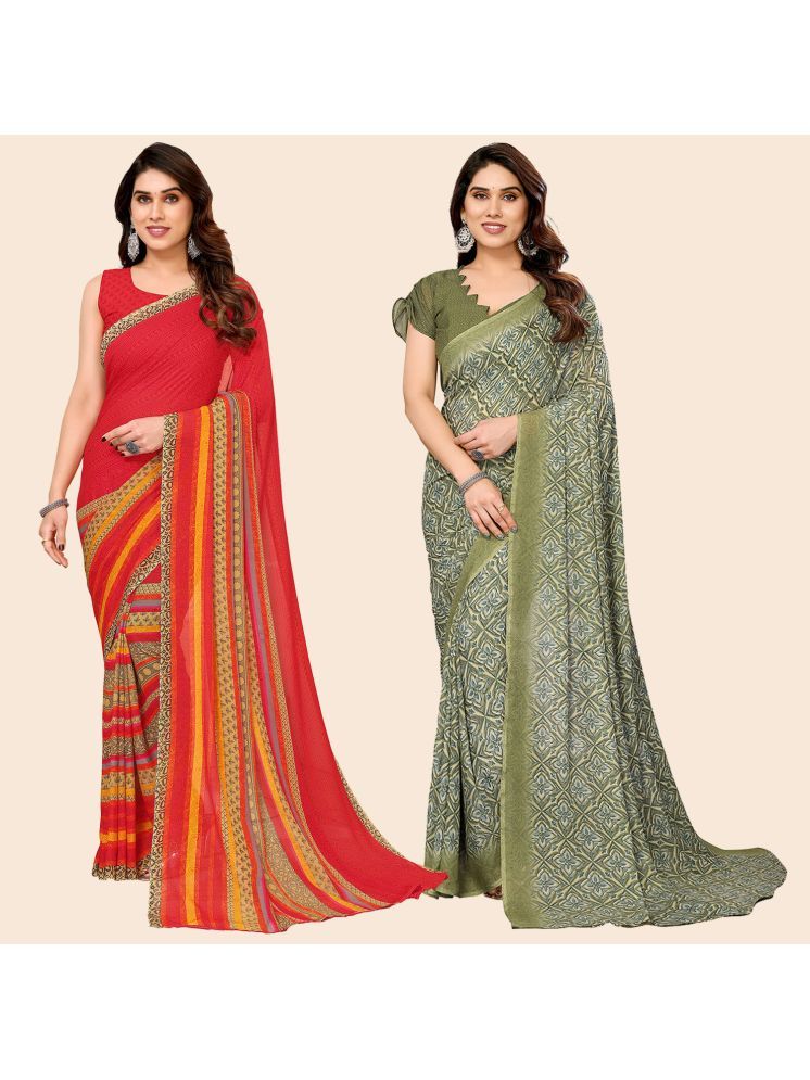     			Kashvi Sarees Pack of 2 Georgette Printed Saree With Blouse Piece ( Multicolor )