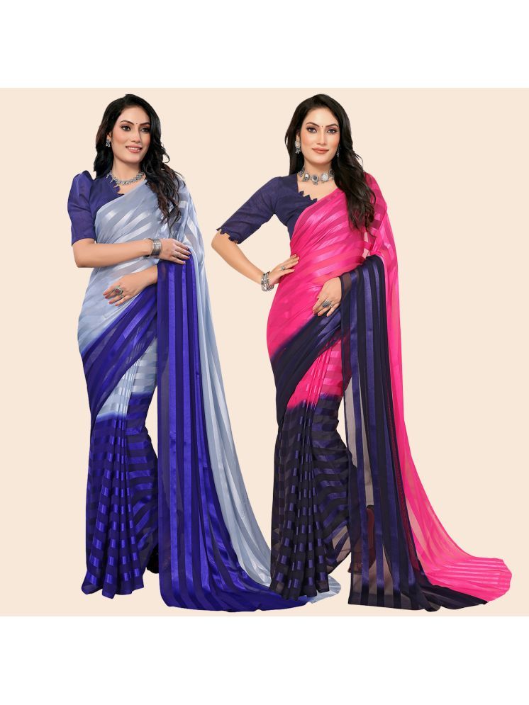     			Kashvi Sarees Pack of 2 Satin Striped Saree With Blouse Piece ( Multicolor )