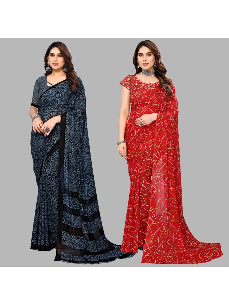     			Kashvi Sarees Pack of 2 Georgette Printed Saree With Blouse Piece ( Multicolor )