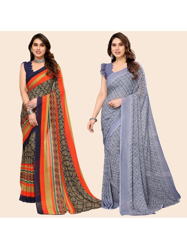     			Kashvi Sarees Pack of 2 Georgette Printed Saree With Blouse Piece ( Multicolor )