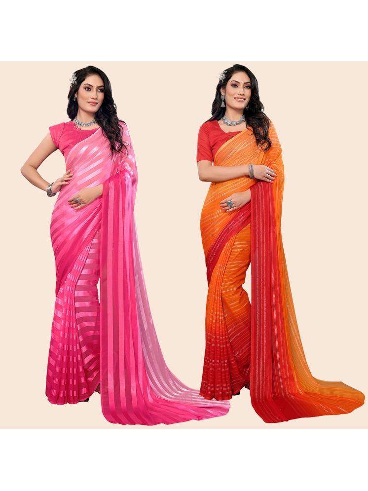     			Kashvi Sarees Pack of 2 Satin Striped Saree With Blouse Piece ( Multicolor )