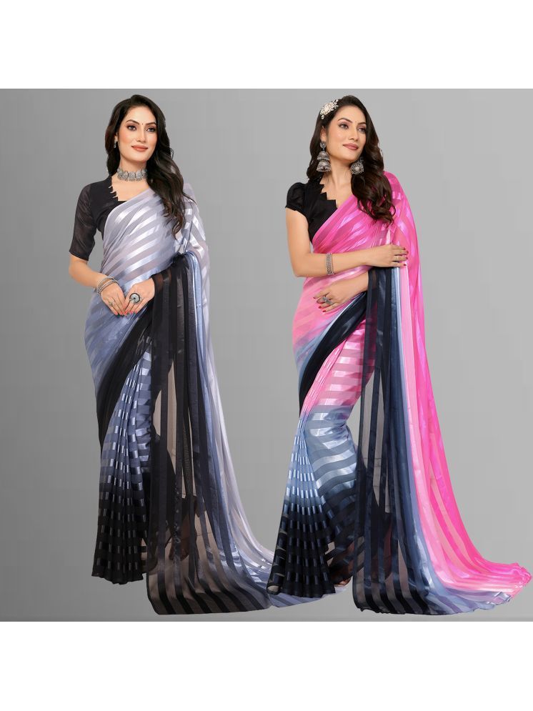     			Kashvi Sarees Pack of 2 Satin Striped Saree With Blouse Piece ( Multicolor )