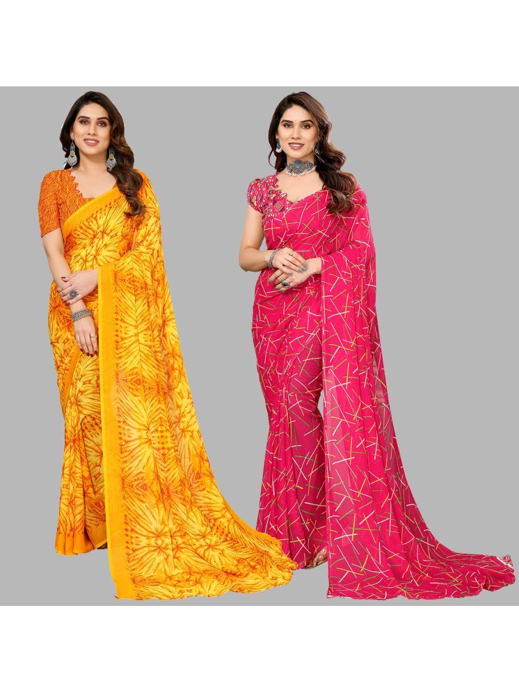     			Kashvi Sarees Pack of 2 Georgette Printed Saree With Blouse Piece ( Multicolor )