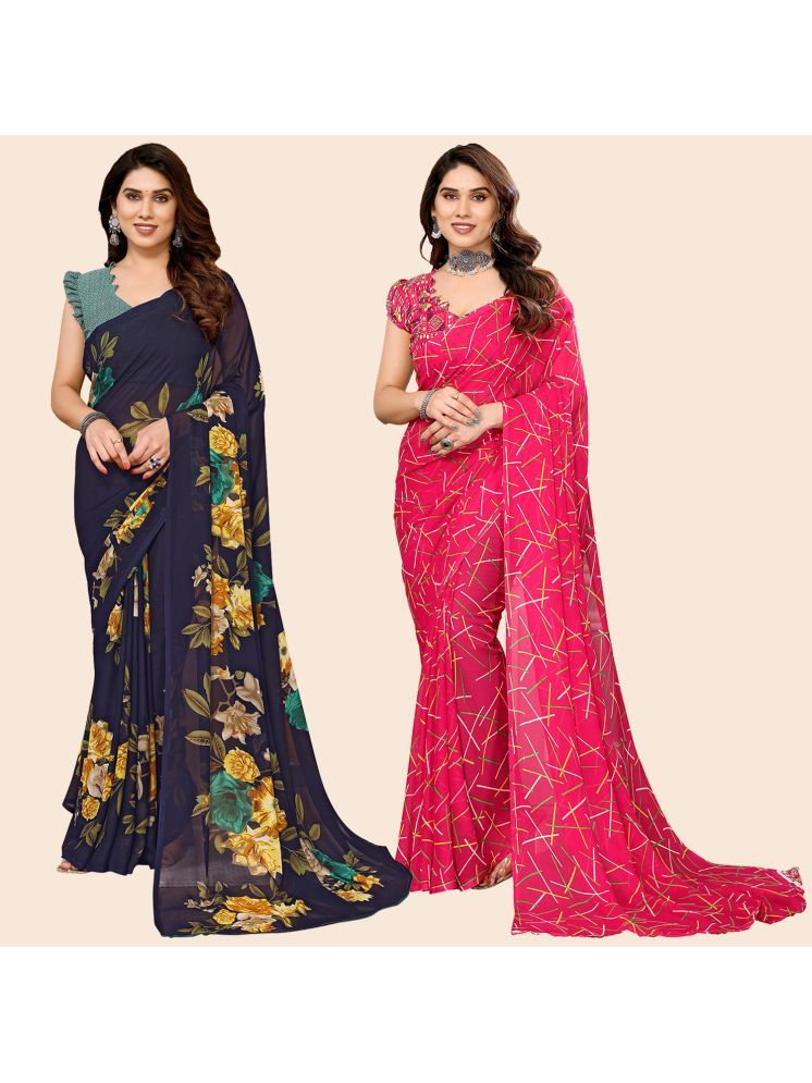     			Kashvi Sarees Pack of 2 Georgette Printed Saree With Blouse Piece ( Multicolor )