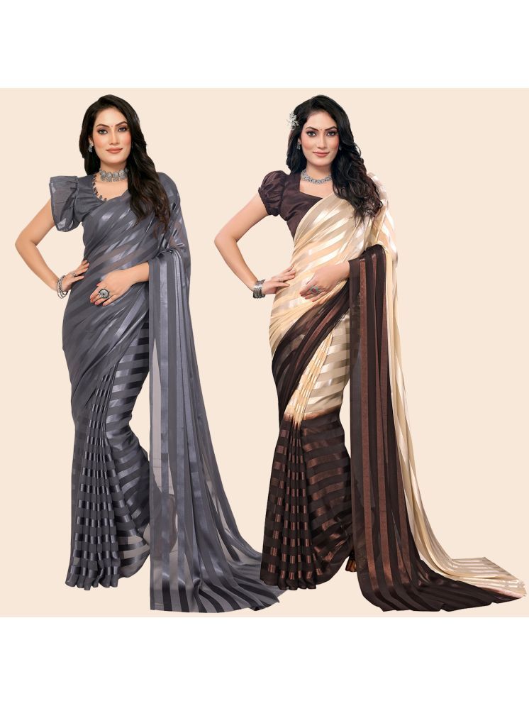     			Kashvi Sarees Pack of 2 Satin Striped Saree With Blouse Piece ( Multicolor )