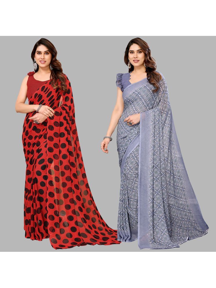     			Kashvi Sarees Pack of 2 Georgette Printed Saree With Blouse Piece ( Multicolor )