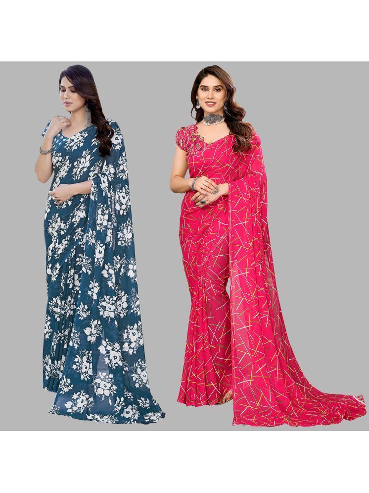     			Kashvi Sarees Pack of 2 Georgette Printed Saree With Blouse Piece ( Multicolor )