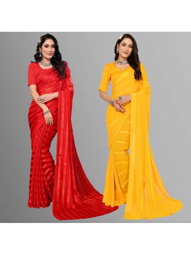     			Kashvi Sarees Pack of 2 Satin Striped Saree With Blouse Piece ( Multicolor )