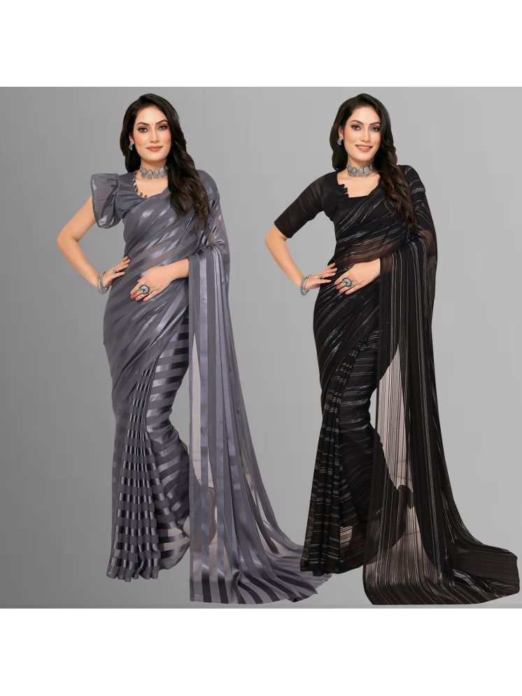     			Kashvi Sarees Pack of 2 Satin Striped Saree With Blouse Piece ( Multicolor )