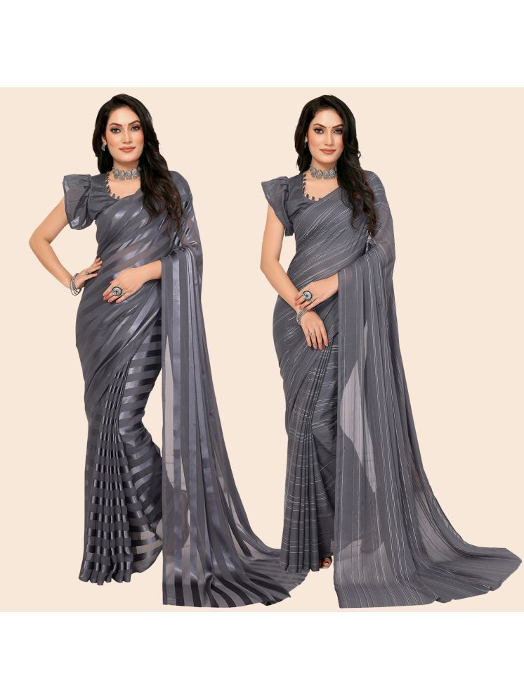     			Kashvi Sarees Pack of 2 Satin Striped Saree With Blouse Piece ( Multicolor )