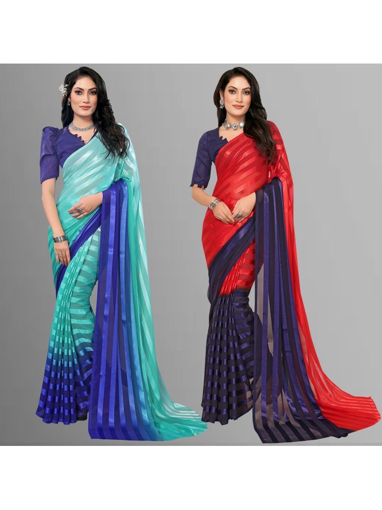     			Kashvi Sarees Pack of 2 Satin Striped Saree With Blouse Piece ( Multicolor )