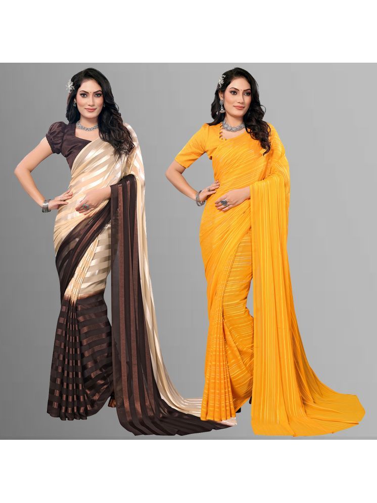     			Kashvi Sarees Pack of 2 Satin Striped Saree With Blouse Piece ( Multicolor )