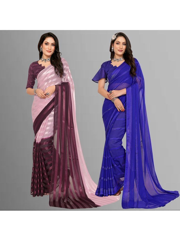     			Kashvi Sarees Pack of 2 Satin Striped Saree With Blouse Piece ( Multicolor )