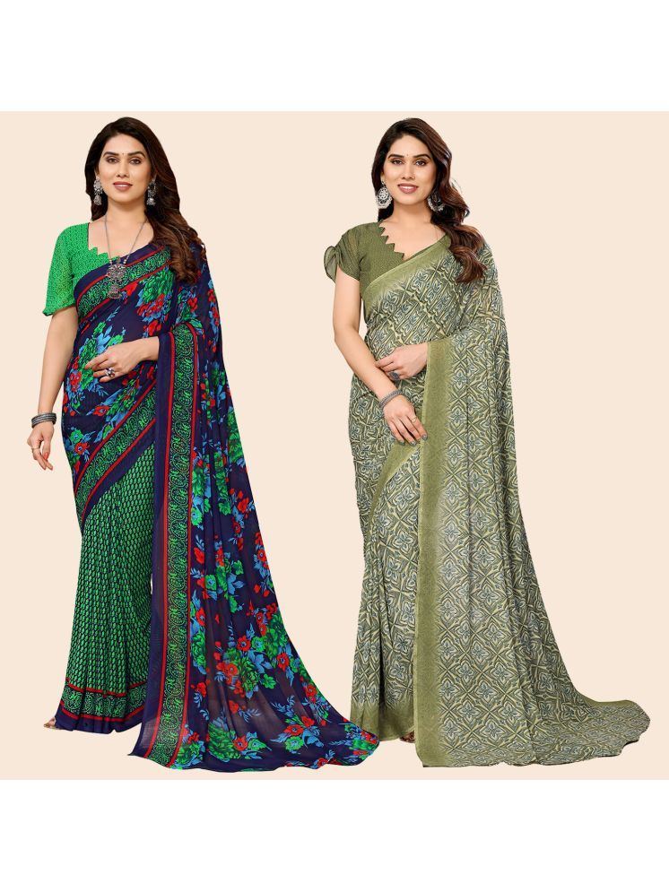     			Kashvi Sarees Pack of 2 Georgette Printed Saree With Blouse Piece ( Multicolor )