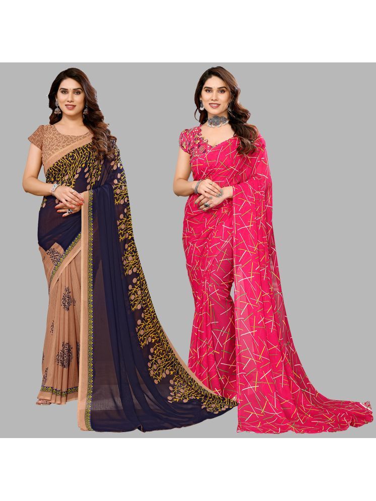     			Kashvi Sarees Pack of 2 Georgette Printed Saree With Blouse Piece ( Multicolor )