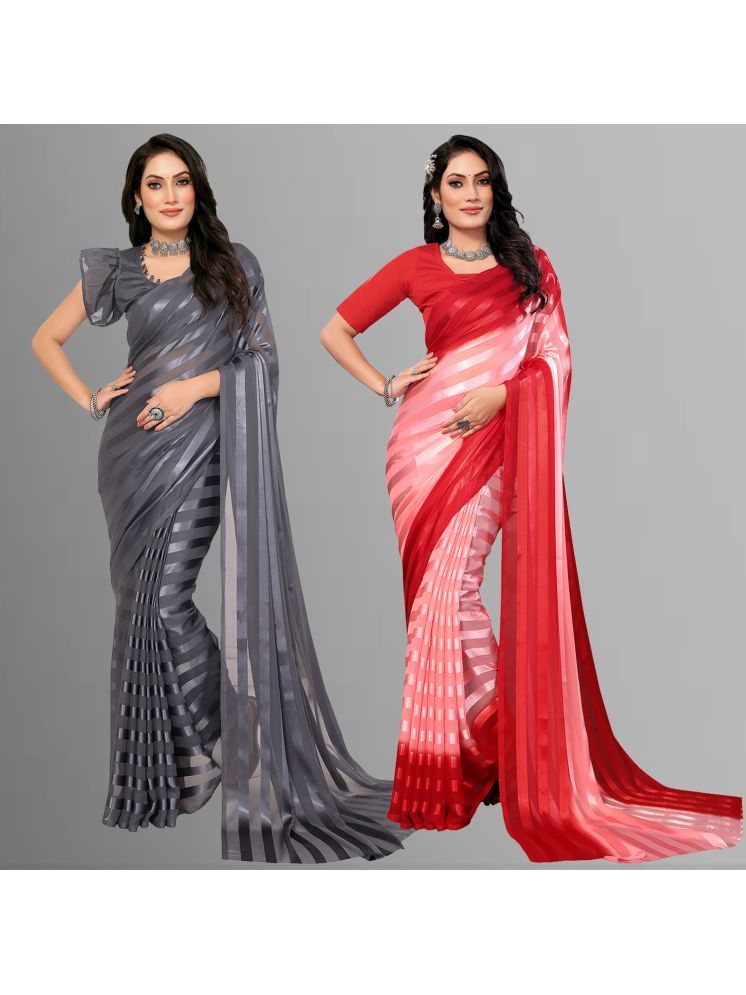     			Kashvi Sarees Pack of 2 Satin Striped Saree With Blouse Piece ( Multicolor )