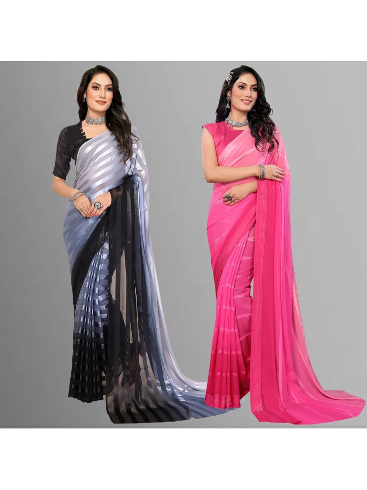     			Kashvi Sarees Pack of 2 Satin Striped Saree With Blouse Piece ( Multicolor )