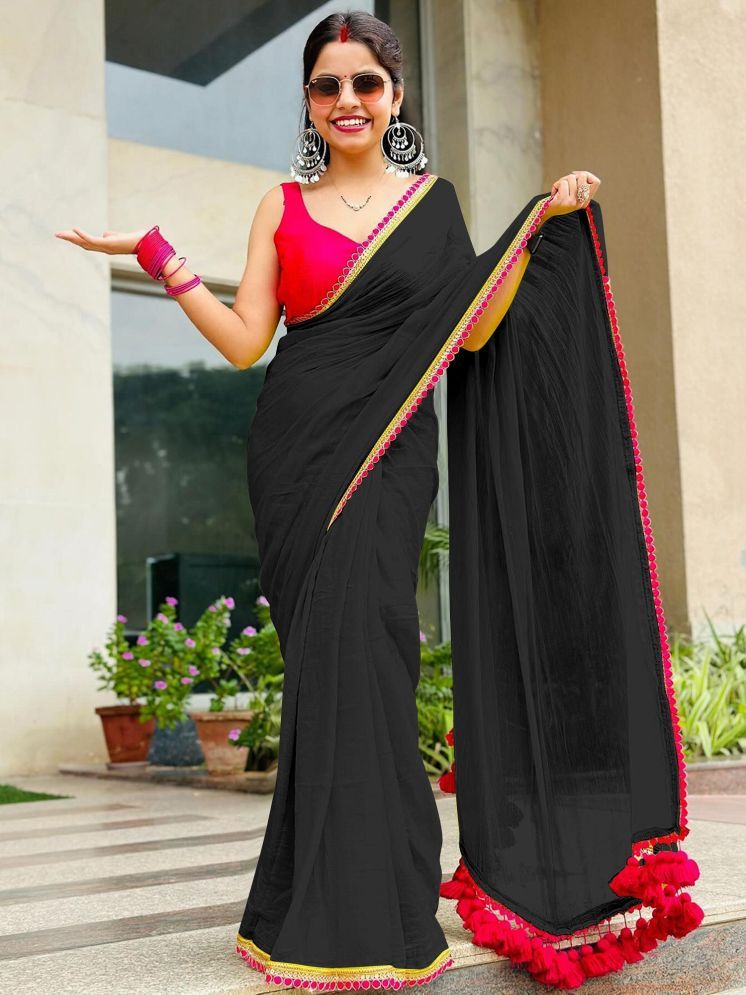     			Lady Shopi Pack of 1 Georgette Embellished Saree With Blouse Piece ( Black )