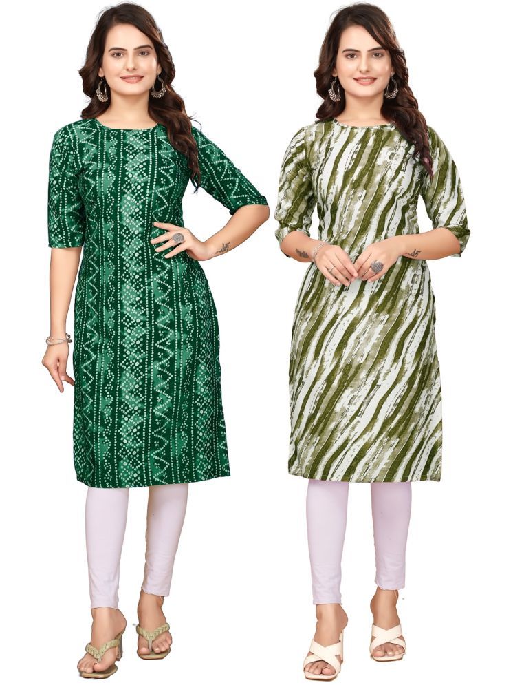     			MELDI KRUPA Pack of 2 Crepe Printed Straight Women's Kurti - ( Green,Grey )