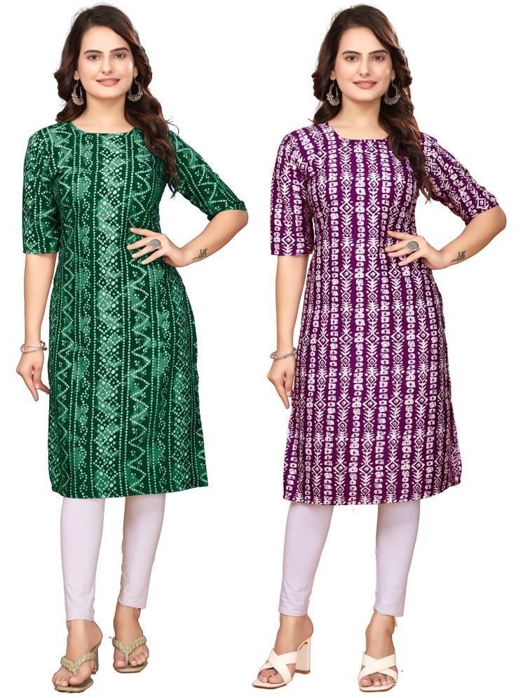     			MELDI KRUPA Pack of 2 Crepe Printed Straight Women's Kurti - ( Green,Maroon )