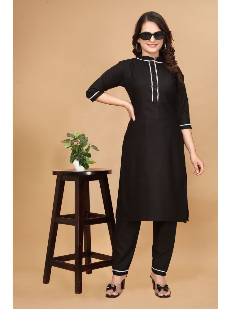     			Nirja Fab Rayon Self Design Kurti With Pants Women's Stitched Salwar Suit - Black ( Pack of 1 )