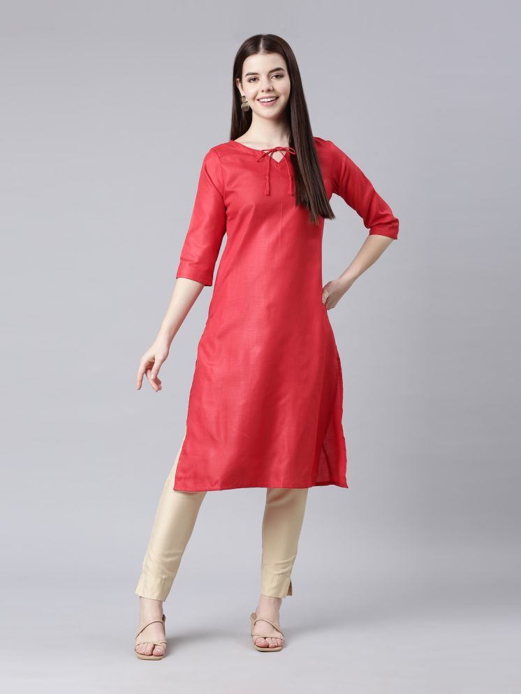     			Samhitas Pack of 1 Cotton Solid Straight Women's Kurti - ( Red )