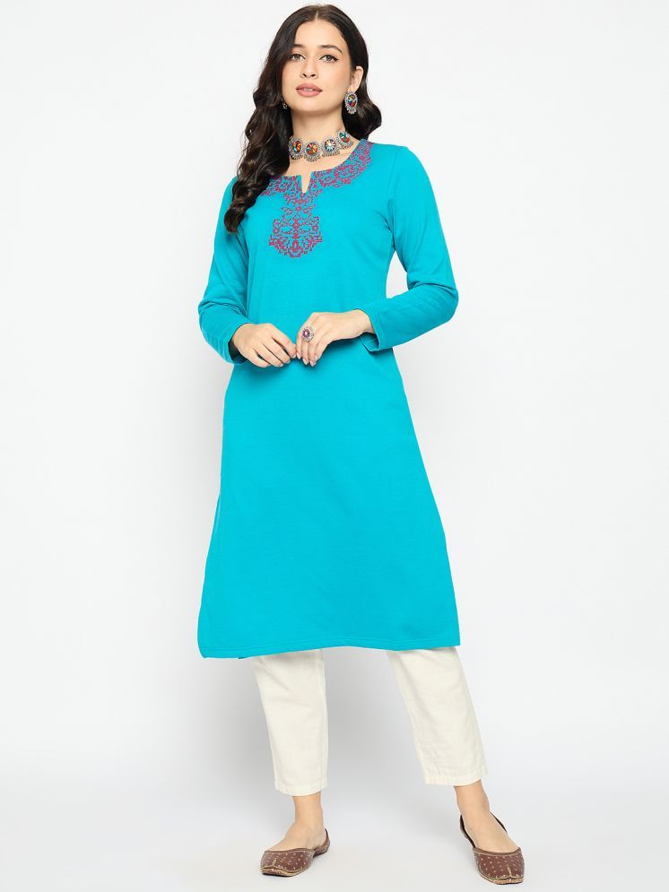     			VIAZAA Pack of 1 Acrylic Printed Straight Women's Kurti - ( Light Blue )