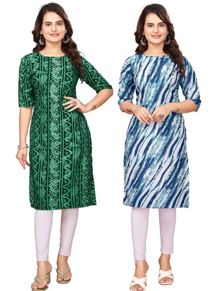     			khodal krupa Pack of 2 Crepe Printed Straight Women's Kurti - ( Green,Blue )