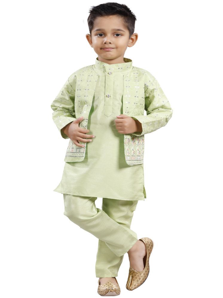     			s muktar garments Boys Cotton Blend Sequined - Pattern Kurta Pant Set ( Green , Pack of 1 )