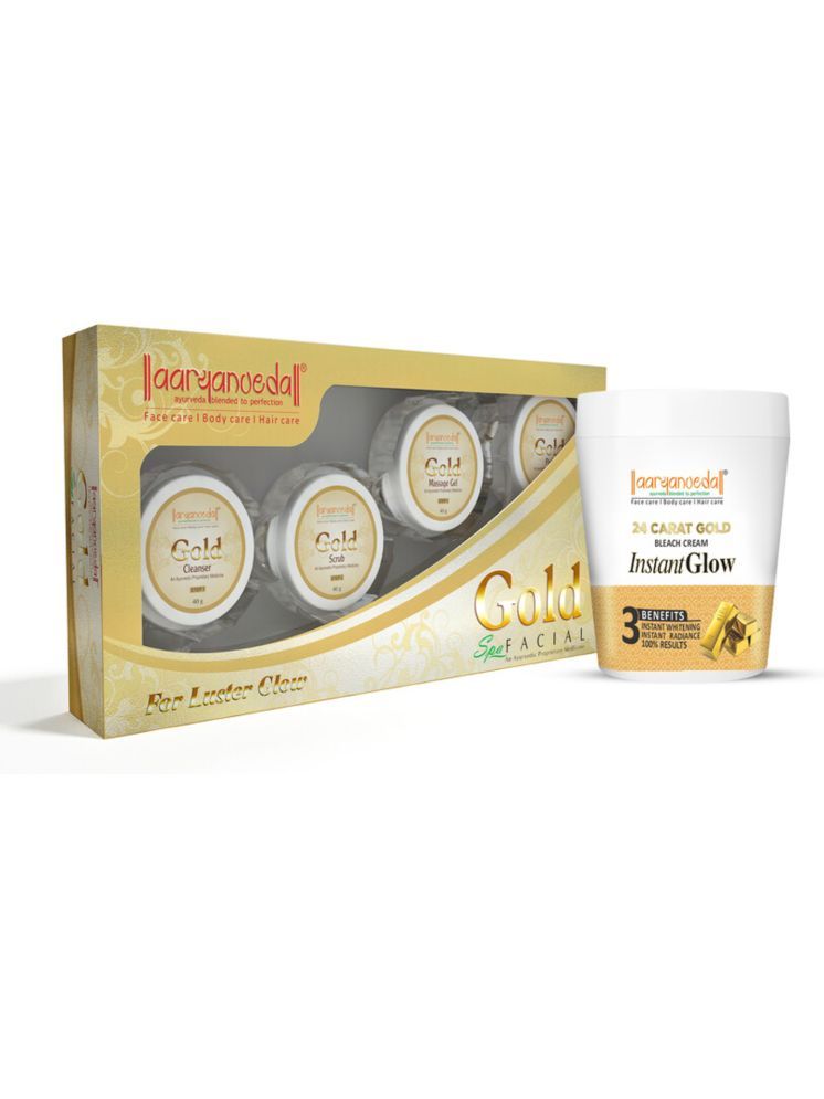     			Aaryanveda Gold Facial Kit (210g) & Gold Bleach Cream (250g), Brightening & Anti-Aging Combo